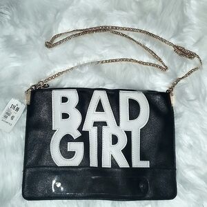 "BAD GIRL" Leather Clutch Purse, Removable Gold Chain - BRAND NEW WITH TAGS